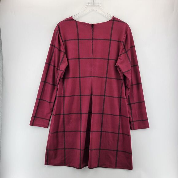 Anthropologie Hutch Shift Dress Size XL Red Black Windowpane Plaid Long Sleeve - Picture 5 of 11